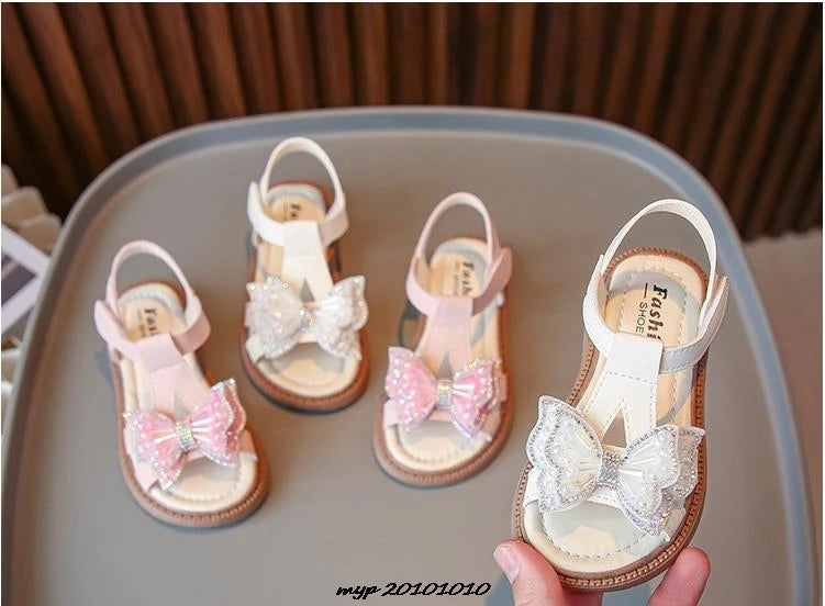 Kids Sandals Girls Shoes Summer New Arrival Beach Shoes with Slip-Resistant Soles Princess Style Sweet Exquisite 23-36 Size