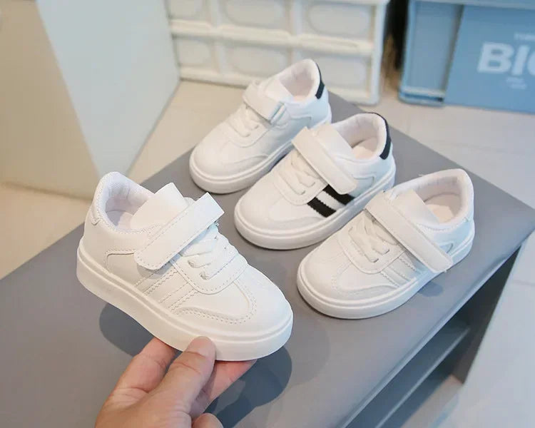 Kids Sports Shoes for School Boys Girls White Shoes Non-slip Soft Sole 2025 New Fashion Children Casual Shoes Hook&loop Trendy