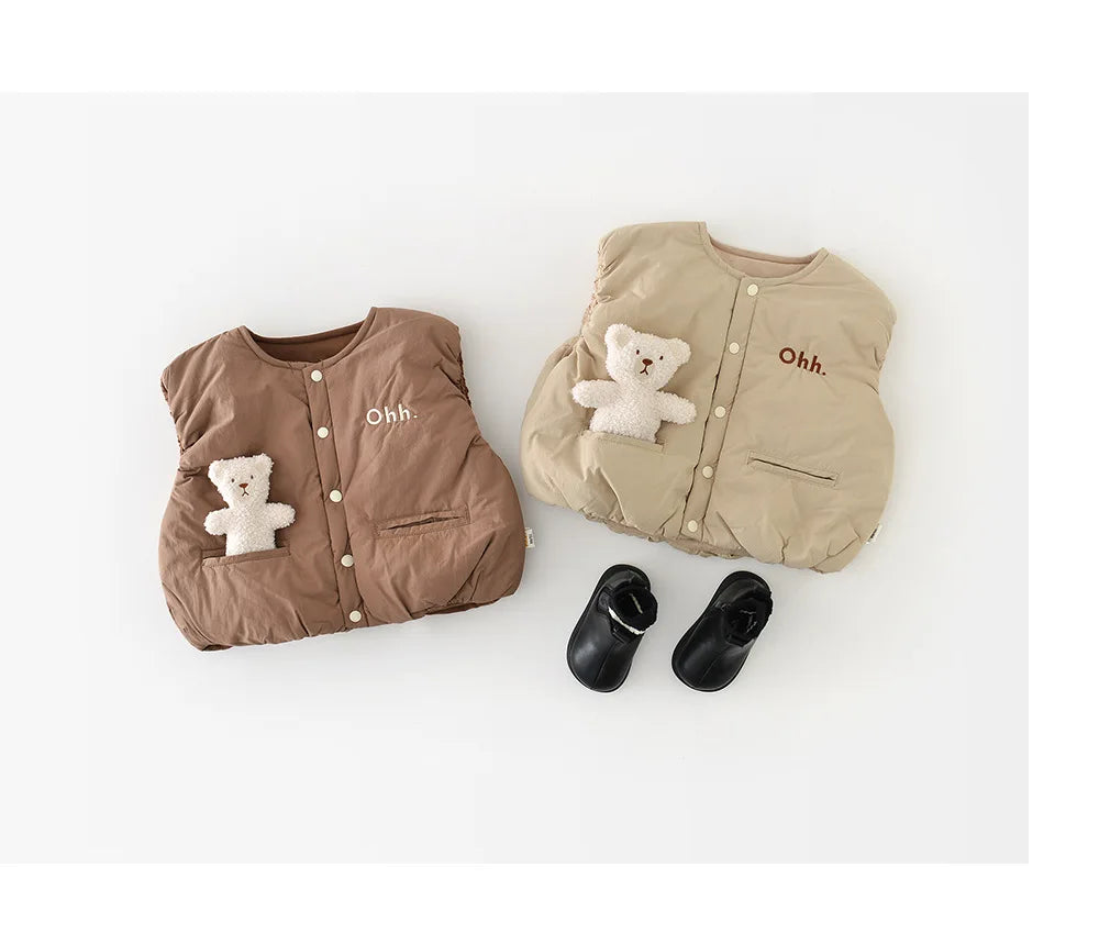 LILIGIRL Winter Baby Vest Thicken Letter Toddler Girls Waistcoat Simple Warm Infant Fleece Padded Coat 6M-3T