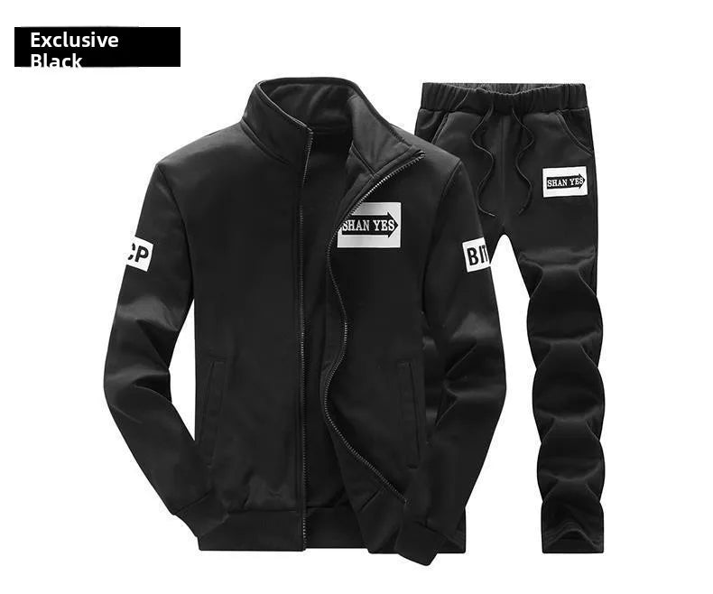 Trendy Hoodie Men's Stand Collar Jacket Casual Sportswear Long Pants Spring Autumn Youth plus Size Clothing Set