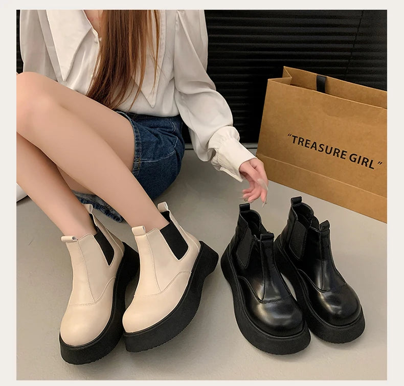 Fall New Style Thick-soled Women's Fashionable Boots, Retro Big-head Short Boots, Anti-slip and Wear-resistant Outdoor Boots