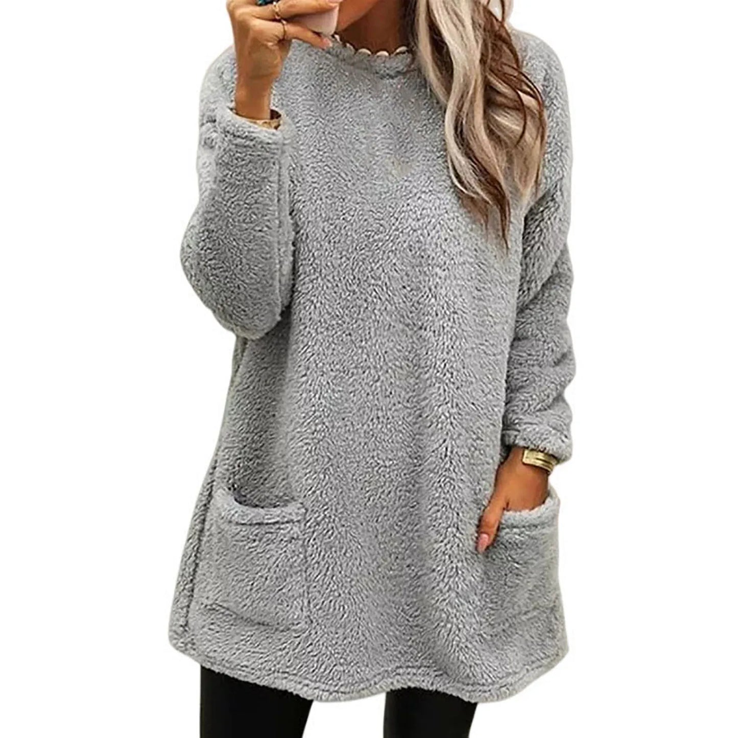 Autumn Winter Casual Women Solid Color Crew Neck Long Sleeve Sweatshirt Pullover