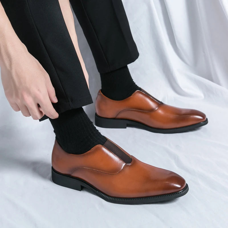 Classic Brand Men's Leather Casual Shoes Soft Soled Massage Pointed Chelsea Shoes High-end Banquet Luxury Men's Formal Shoes