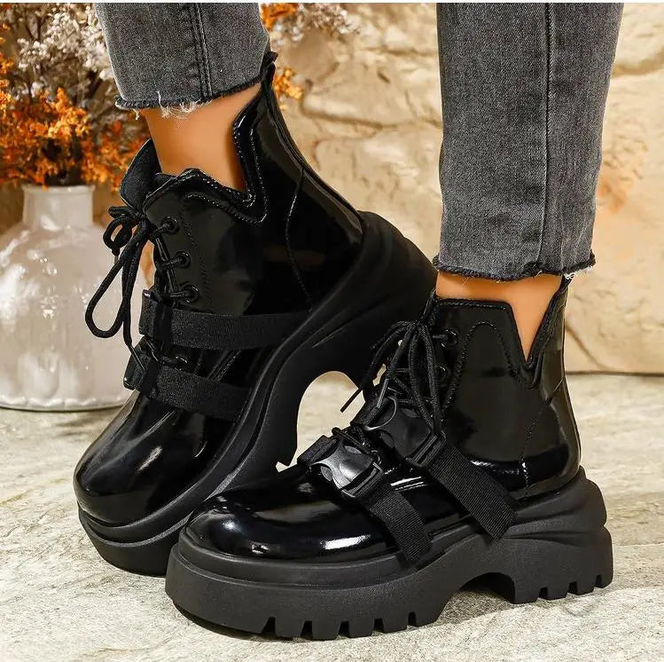 Black Platform Casual Women's Ankle Boots 2025 New Designer Autumn Winter British Style Boots Shoes for Women Botas De Mujer
