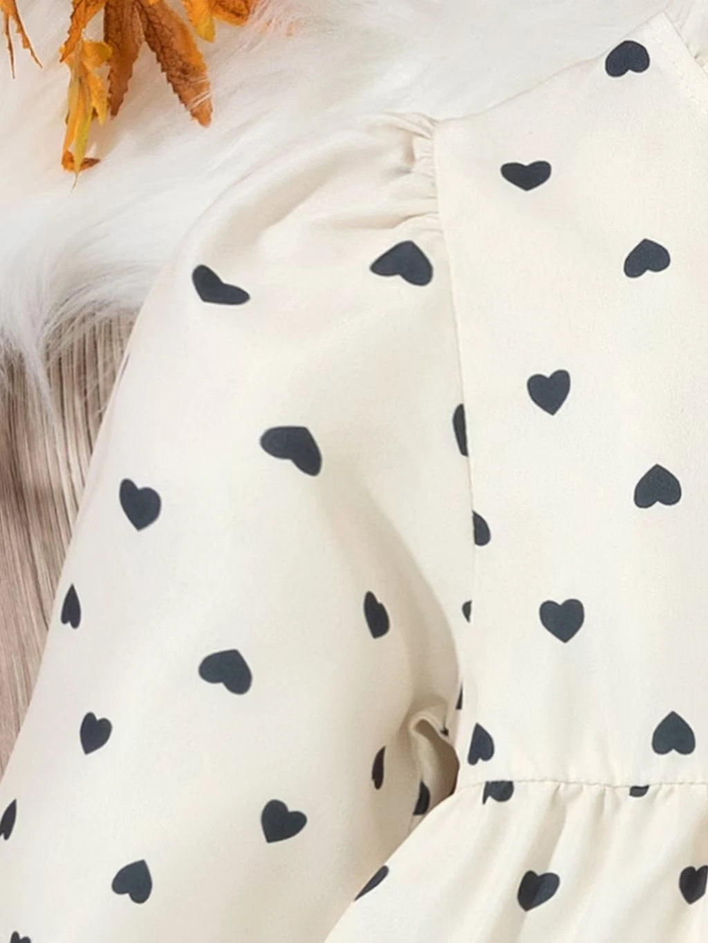 New Fall Girls' Dresses Stylish Black Heart Print Dress for Young Girls Princess-Style Loose Fit with Waist Cinching Flattering