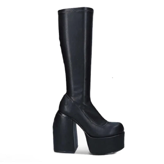 Boots for Women 2022 Knee High Shoes on Platform Heels Punk Style Autumn Winter Chunky Gothic Plus Size Sexy Pole Dance Luxury