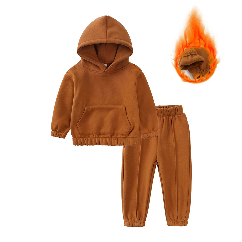 2025 Toddler Customize Warm Fleece Baby Boys Clothing Set Sweatsuit Pullover Grils Kids Sweatshirts+Pants Children Outfits 2 Pcs