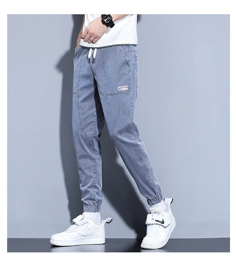Jeans Open Pants Men's Fall/Winter Fleece-Lined Thick Loose Ankle Banded Working Pants Harem Casual Pants