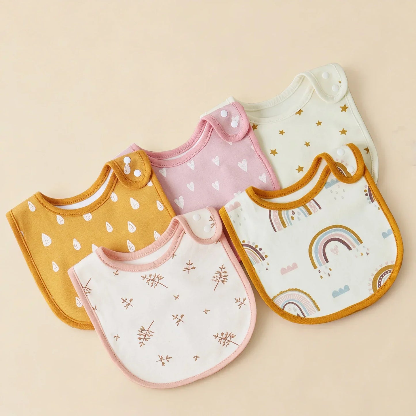 5 Pcs/set Baby Bibs U-shaped Infant Saliva Towel Easy to Wipe Kids Eating Cloth 100% Cotton Anti-spitting Skin-friendly 1-3Y