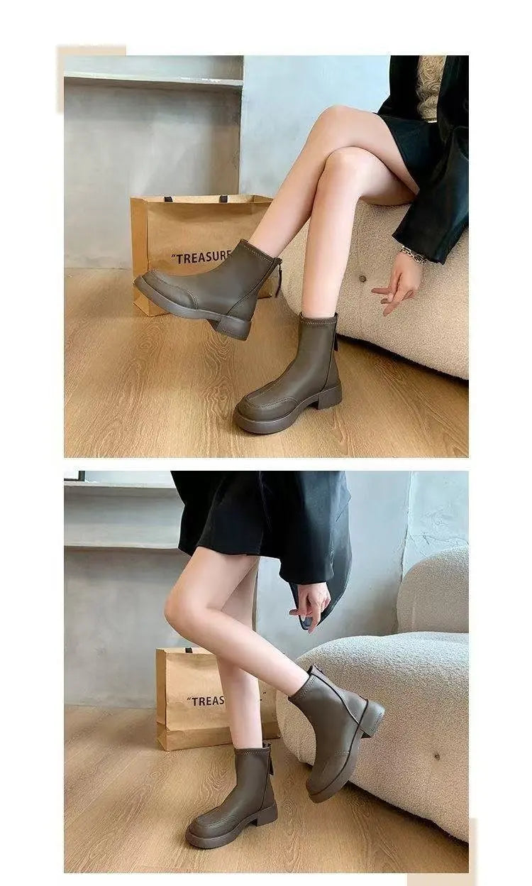 Women's British Chelsea Boots     Black Square-Toe Elastic Booties Side Zip Fringe Winter Shoes Versatile Winter Shoes