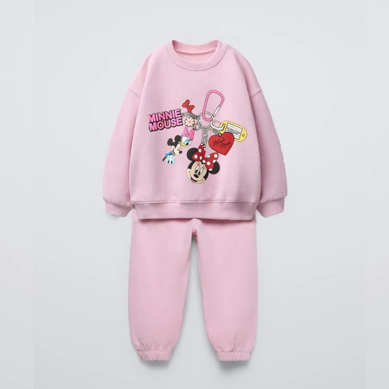 Baby Boys Girls Two-piece Set Mickey And Minnie Sweatshirts Solid Color Pants 2-6Age Toddler Casual Pullovers Simple Trousers