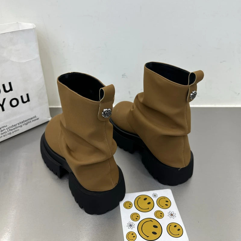 New Style Work Boots for Spring and Autumn Non-slip Wear-resistant Women Short Boots Thick-soled Zippered Mid-tube Women's Boots