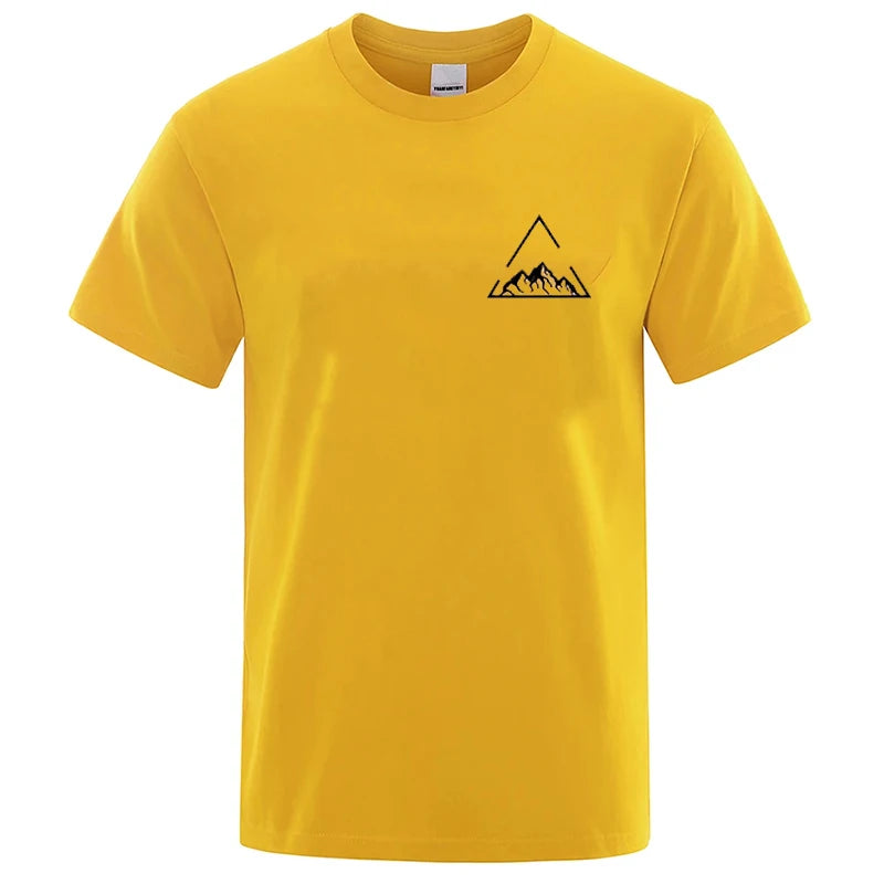New Geometric Mountain Print Short Sleeve T-Shirt For Summer Men Casual Fashion Unisex Short Sleeve Trend Streetwear Clothing
