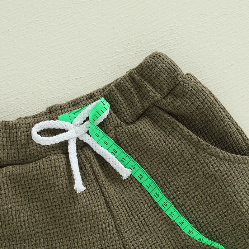 Baby Toddler Boy Summer Outfit Waffle Tractor Print Short Sleeve T-shirts Solid Elastic Waist Shorts 2 Piece Summer Set