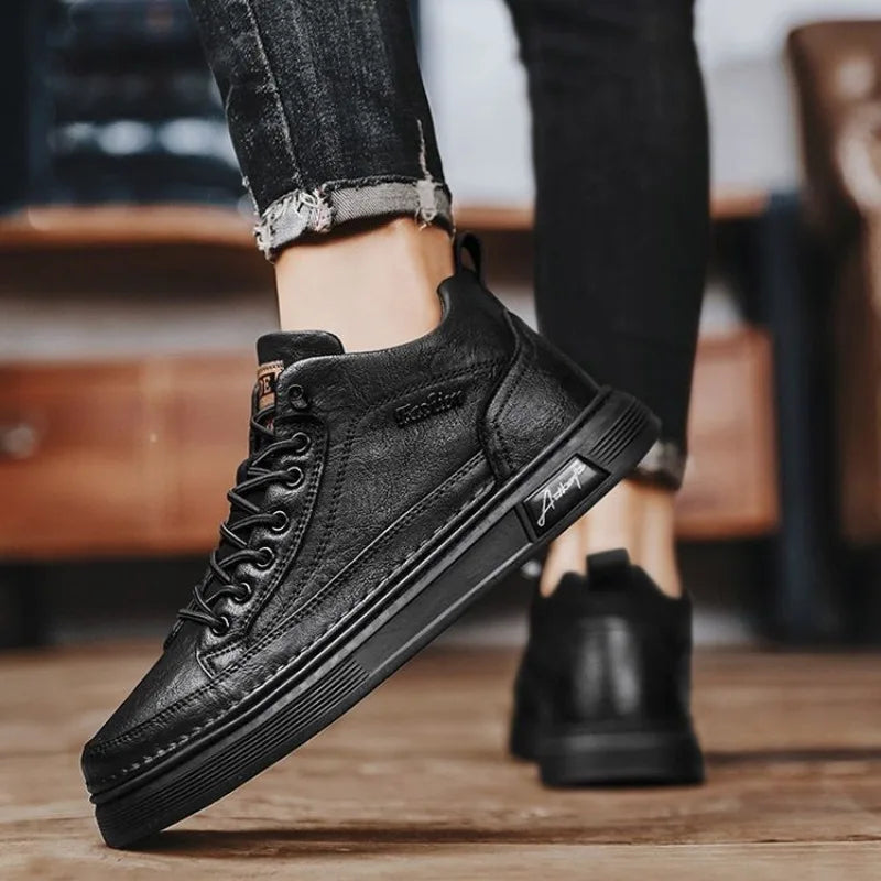 Classic Men Leather Casual Shoes Spring New High Top Platform Shoes Loafers Luxury British Business Style Walking Shoe Masculino