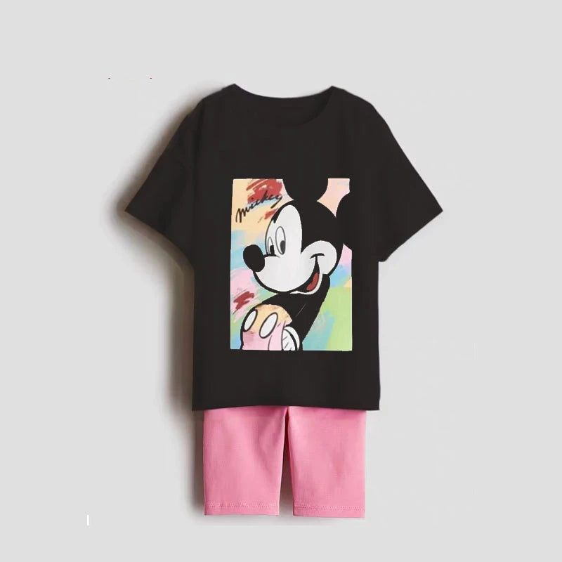 Girls Clothing Minnie T-shirt Solid Color Shorts 2pcs Cartoon Tees Leggings Casual Fashion Wear Short-sleeved Tracksuits For Kid