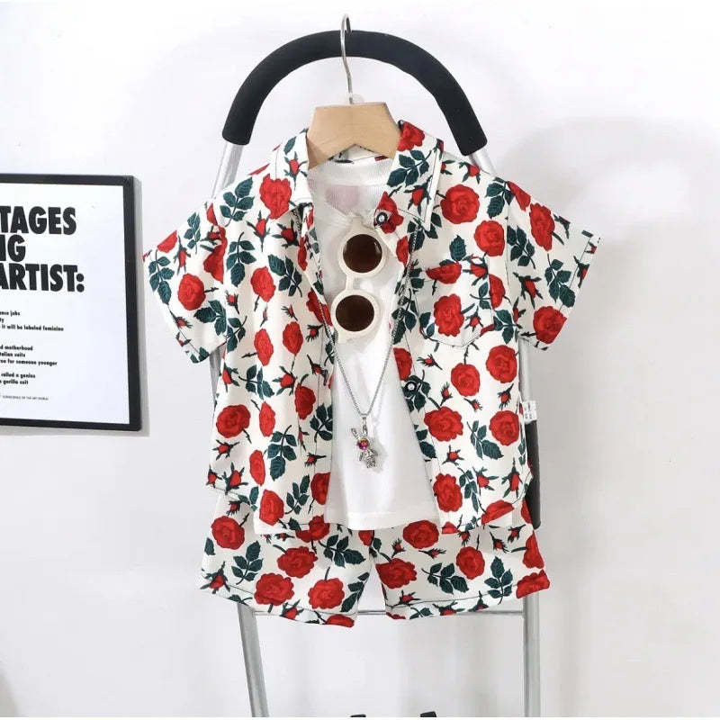 Kids Clothes Children's Set Suit Ice Silk Shirt Short-sleeved Polo Top+shorts 2-piece Set Street Style Outer Wear Casual Simple