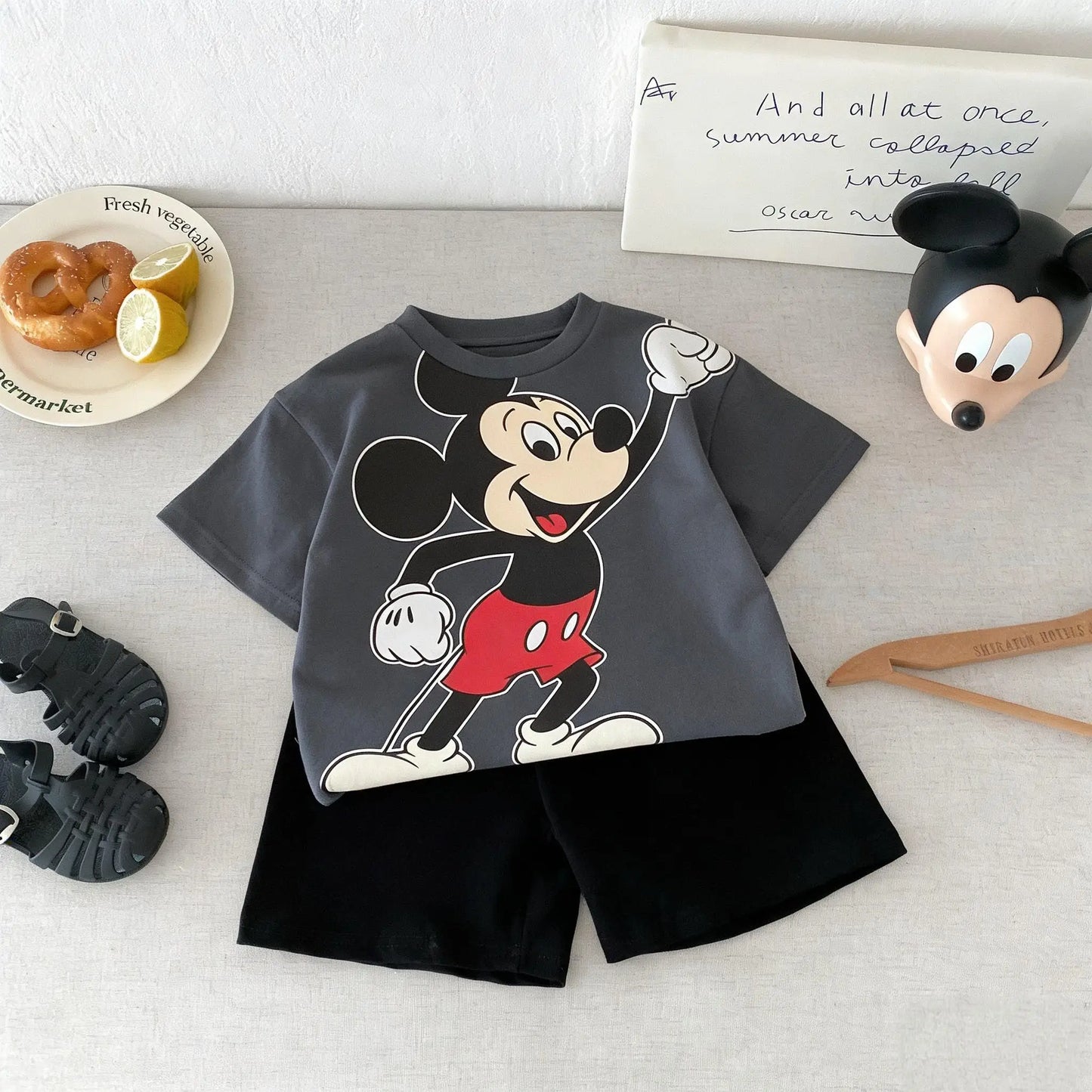 Cartoon Mickey Short Sleeve Suit Boys Clothes Summer Casual Kids Tracksuits Children T-shirt + Shorts 2piece/set Costume Outfits