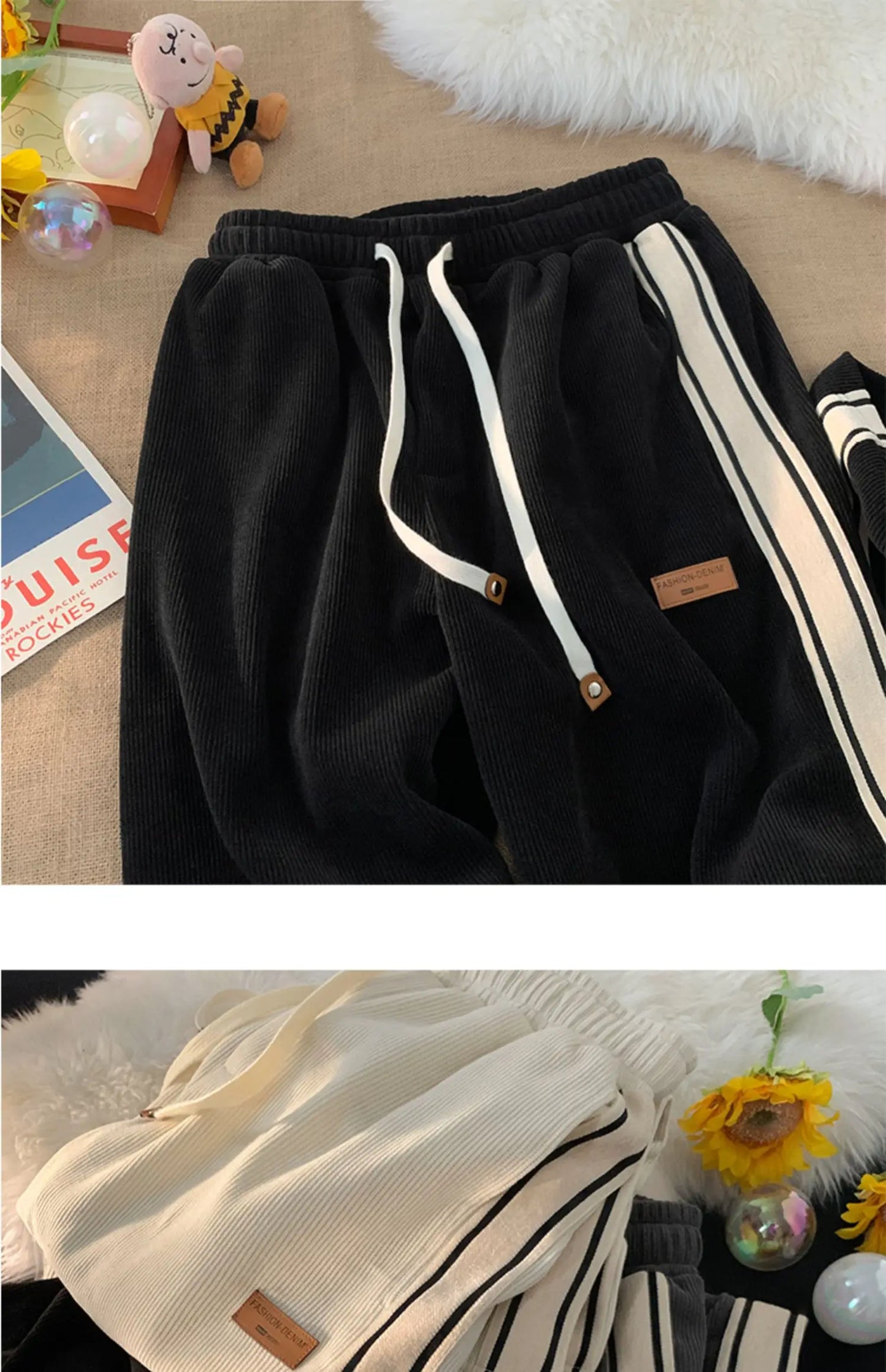 Corduroy Men's Pants Autumn Winter New Sle Hong Kong Sle Trendy Wide Leg Straight Elastic Waist Sports Casual Long Trousers