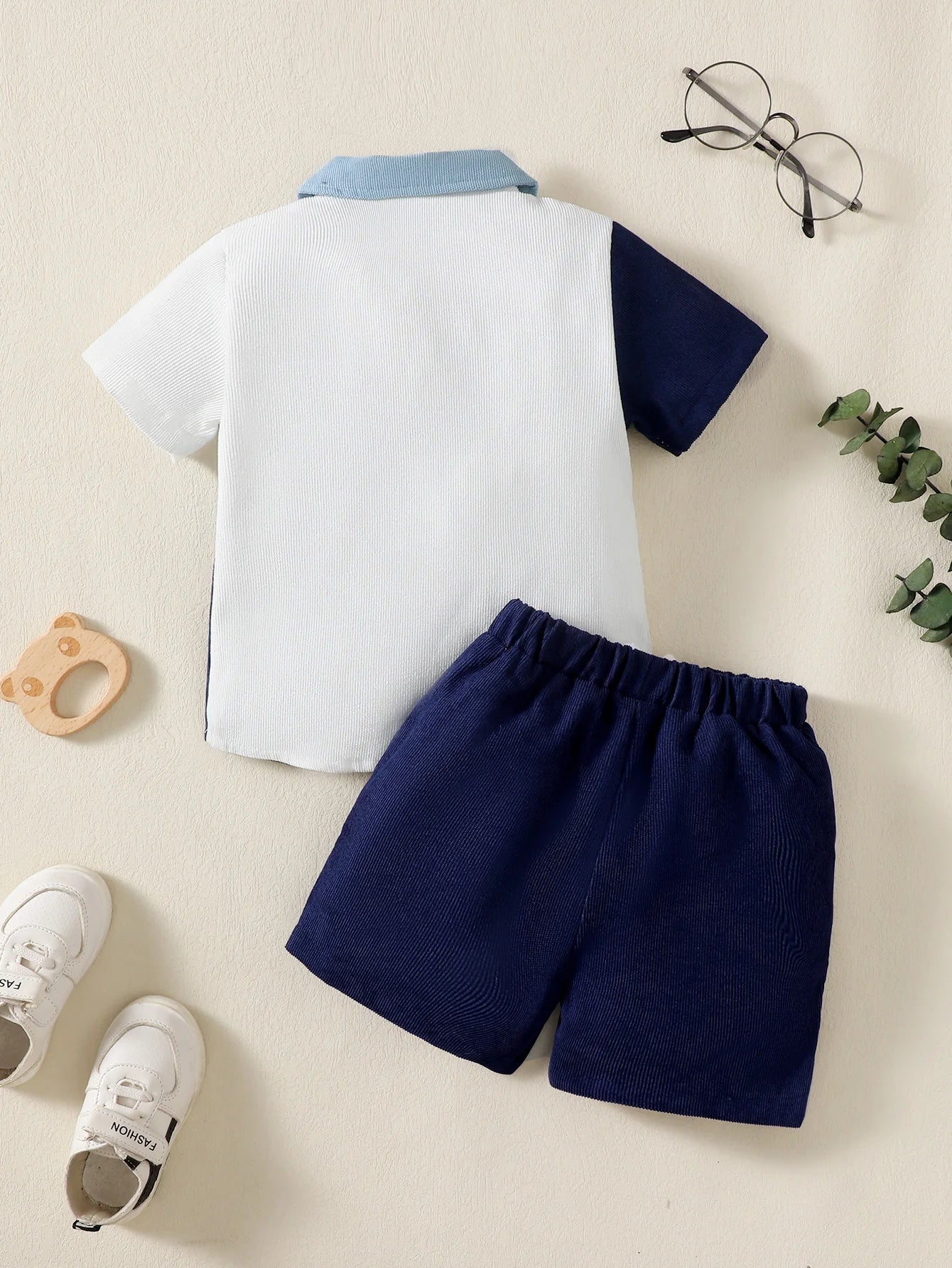 1-6 Year Children Boys' Flip collar Color Blocked Pit Stripe Top+Shorts Fashion 2Pcs /set Sunny  Handsome Boys' Summer Set