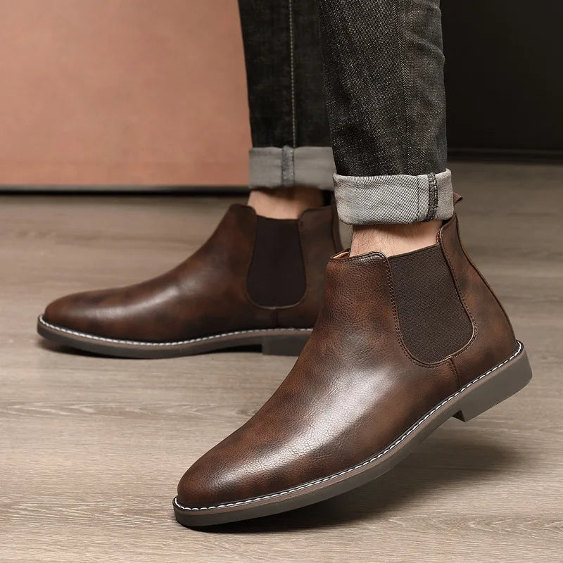 Men's Boots Fashion Chelsea Boots New Business Male Ankle Boots High Top Casual Leather Boot Plus Size British Style Dress Boot