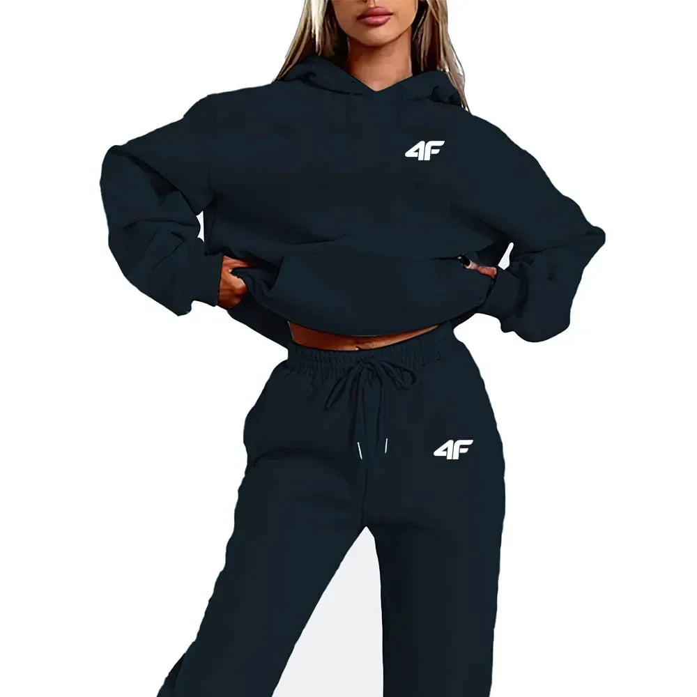 Ladies Hoodie Sweatshirt Set, Street Hip Hop Hoodie Set, Casual Two-piece Set, Plush Sweatshirt, Fashionable Outdoor Wear