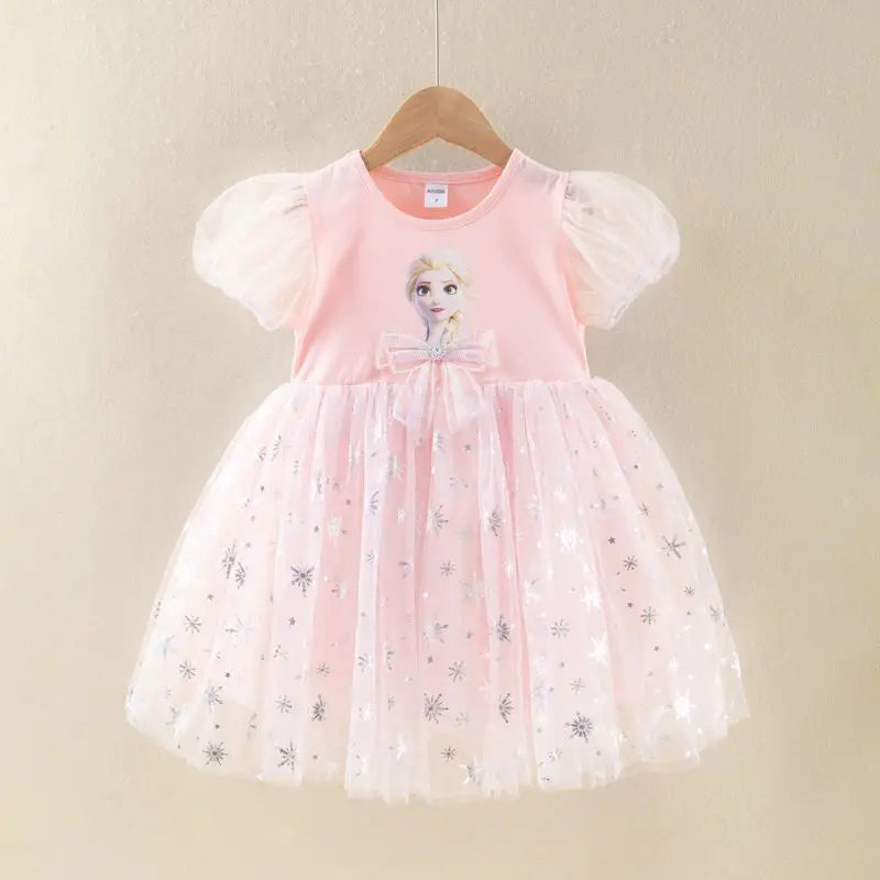 New Disney Girls DressShort Sleeve Kids Clothes  Princess Dresses Frozen Elsa Party Baby Dresses for Children Clothing