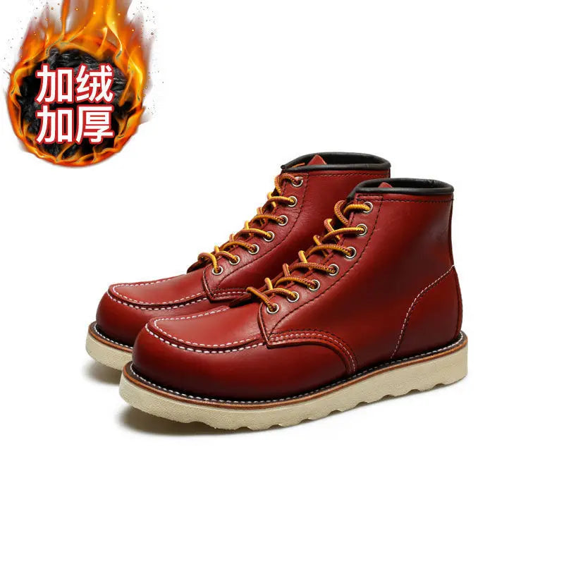 Men's Boots Men's Shoes Square Toe Wine Red Plush and Thick Leather Boots Work Clothes Shoes  Platform Boots Sneakers Boots Men