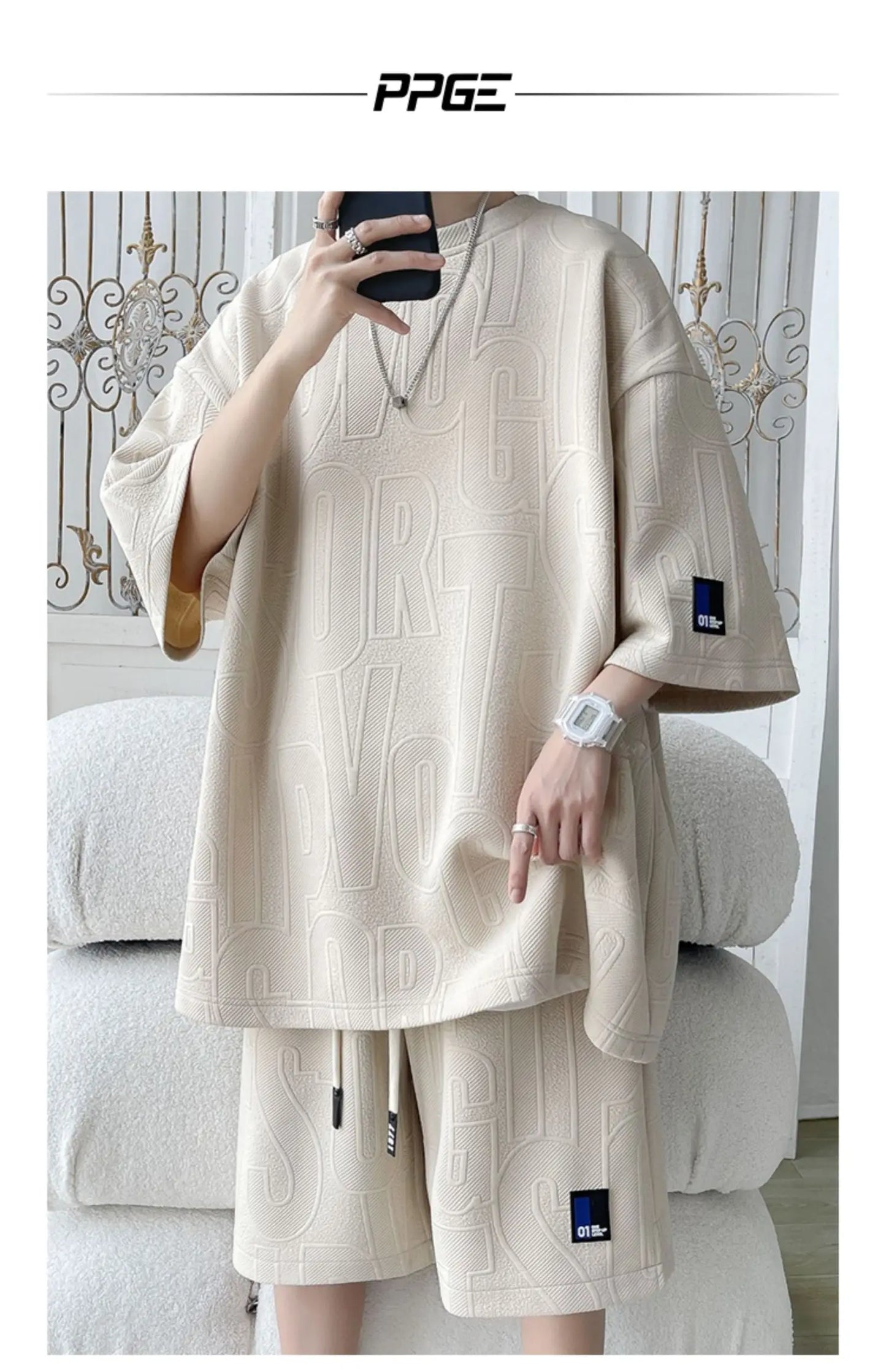 Summer ort Sve T-irt Set Men's Casual Spor Lightweight Five-Quarter Pants Matching Whole Set Youth Faion