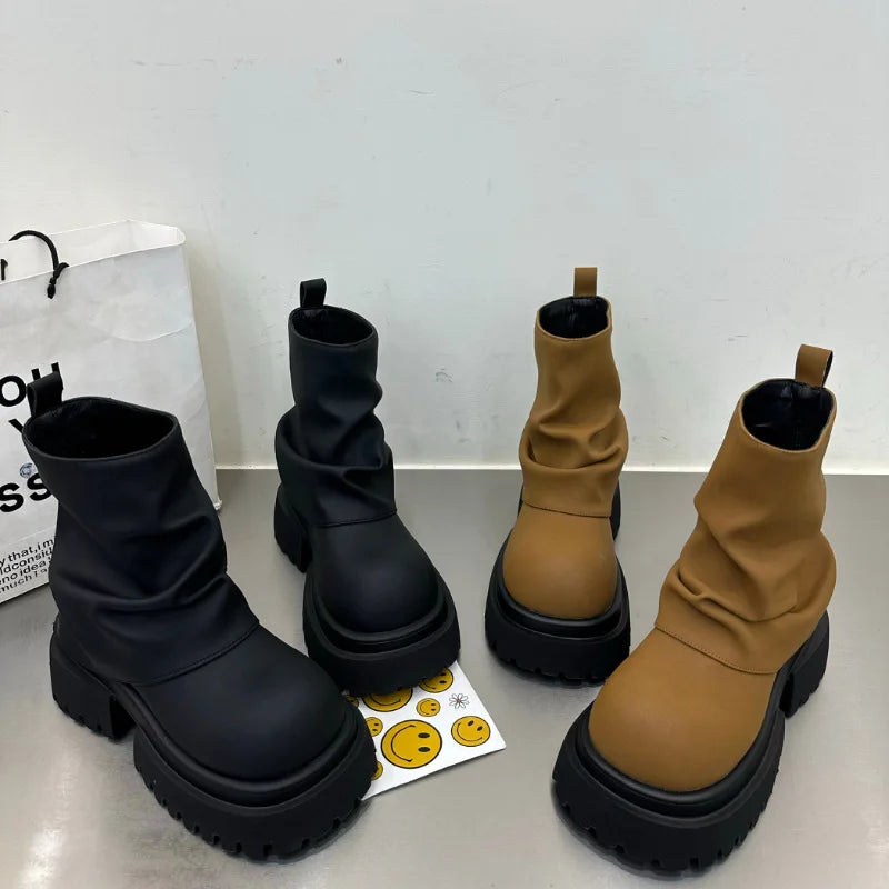 New Style Work Boots for Spring and Autumn Non-slip Wear-resistant Women Short Boots Thick-soled Zippered Mid-tube Women's Boots