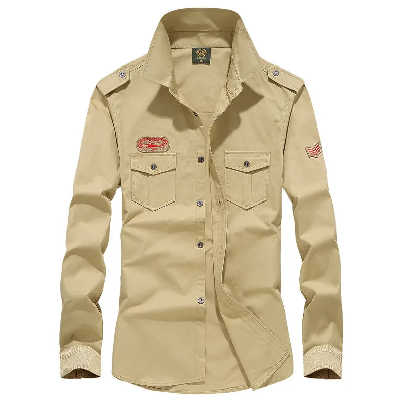 2025 New Men's Spring Cotton Casual Shirt Military Tooling Oversize Loose Long Sleeve Cargo s Male High Quality Solid Clothing