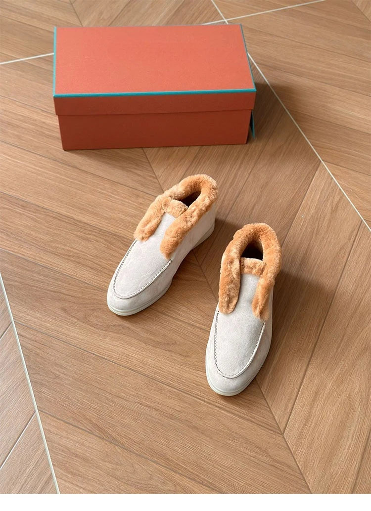 Boots Women Ankle Fur boots Fashion Women  Leather loafers flat 2025 High Quality Winter boots Comfortable Wool Snow