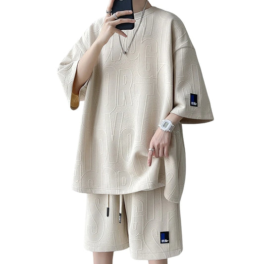 Summer ort Sve T-irt Set Men's Casual Spor Lightweight Five-Quarter Pants Matching Whole Set Youth Faion