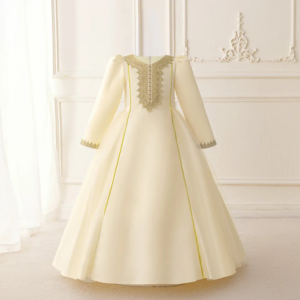 Muslim Ramadan Prayer Gowns Party Girls Dress Long Sleeve Robe Arabic Dubai Abaya Girls Dresses Eid Child Holiday Prom Costumes