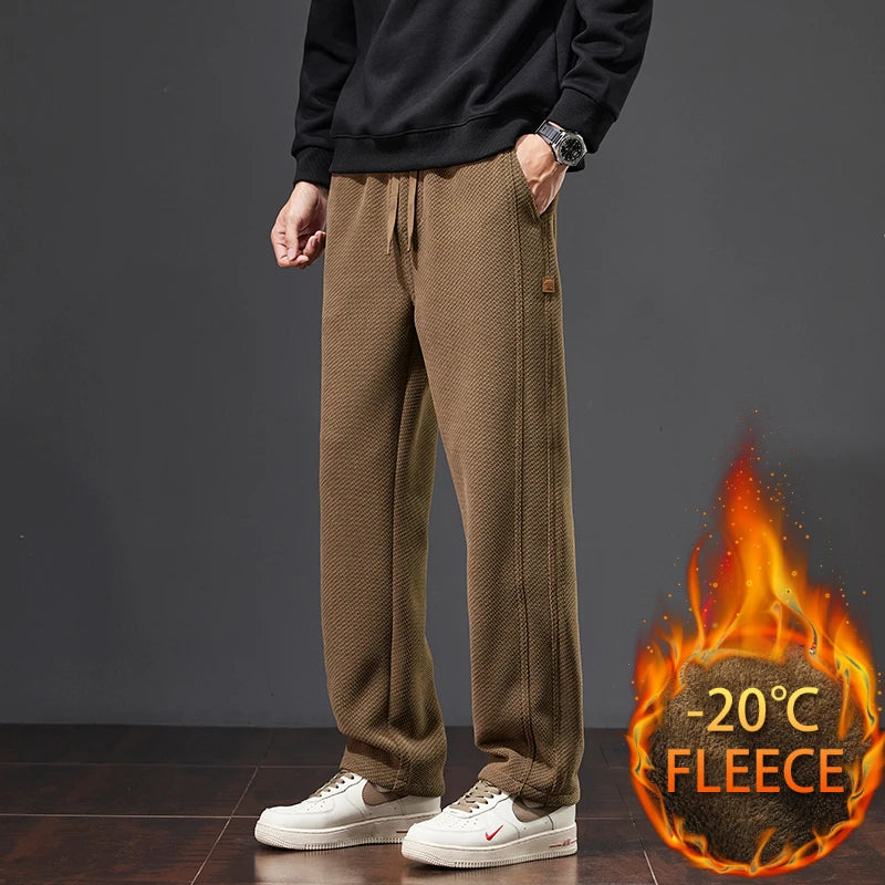 Autumn and Winter Plush Knitted Plaid Comfortable Wide Leg Straight Casual Pants Men Slacks Men's Pants Plush Slacks