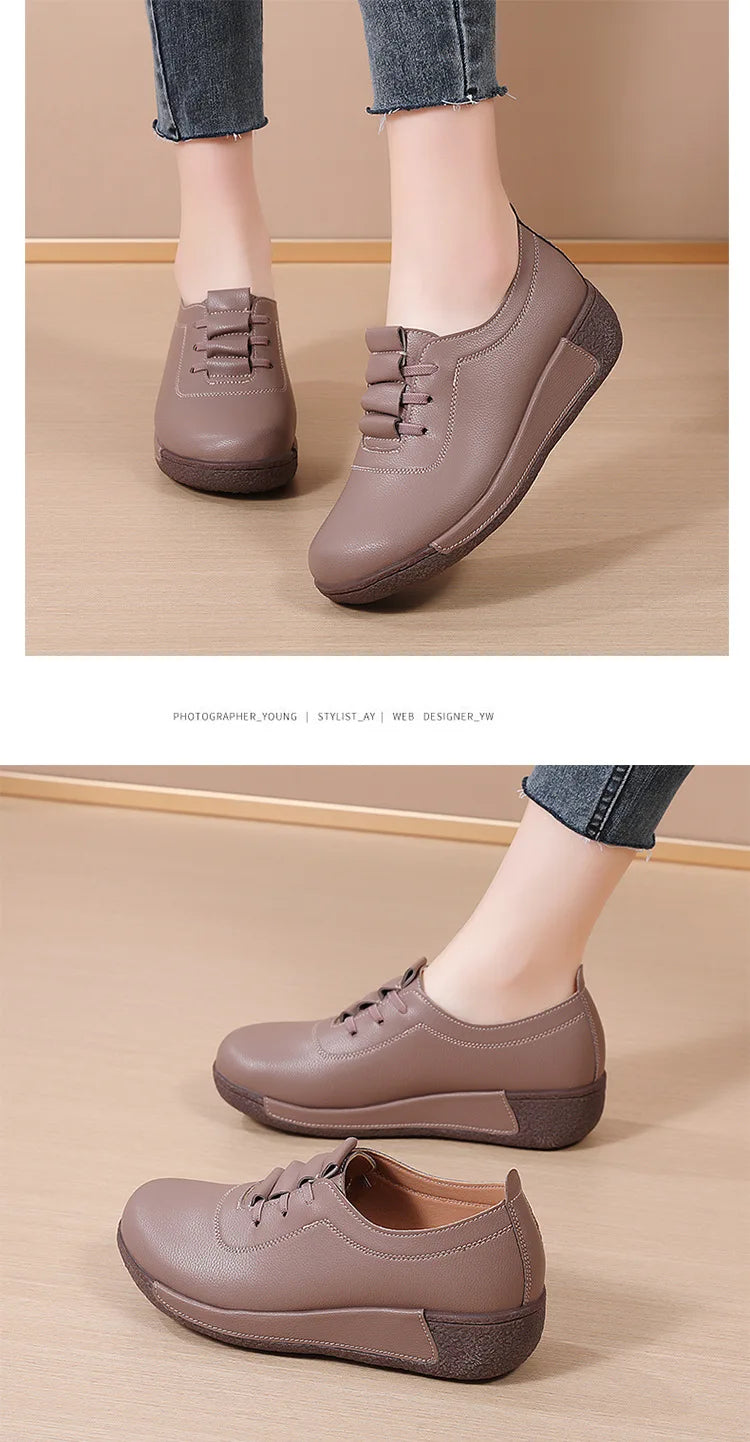 2025 Women Casual Shoes Genuine Leathe Platform Loafers for Women Wedge Sneakers Zapatos Mujer Fashion Slip on Ladies Moccasins