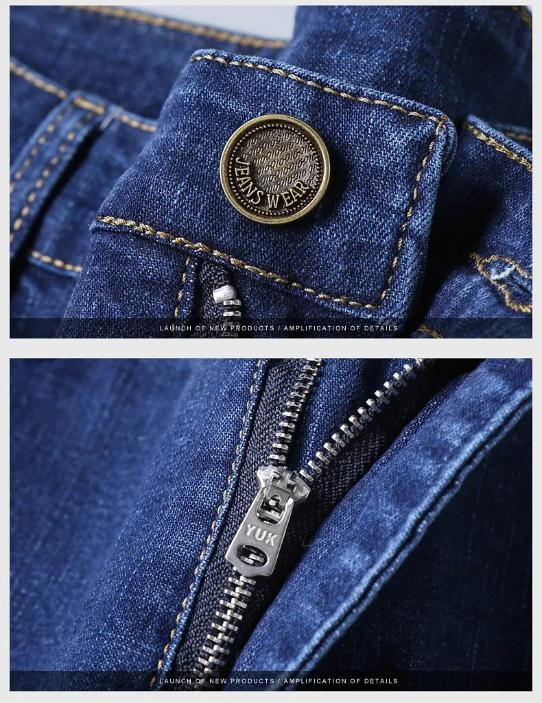 2023 NEW Men's Fashion Business Jeans Classic Style Casual Stretch Slim Jean Pants Male Brand Denim Trousers Black Blue