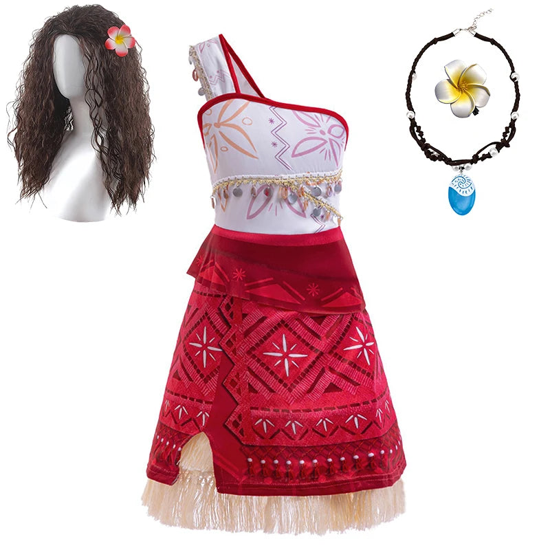Summer Fancy Girl Princess Moana Dress Halloween Cosplay Carnival Party Primitive Tribes Maui Boys Costume Cartoon Kids Clothes