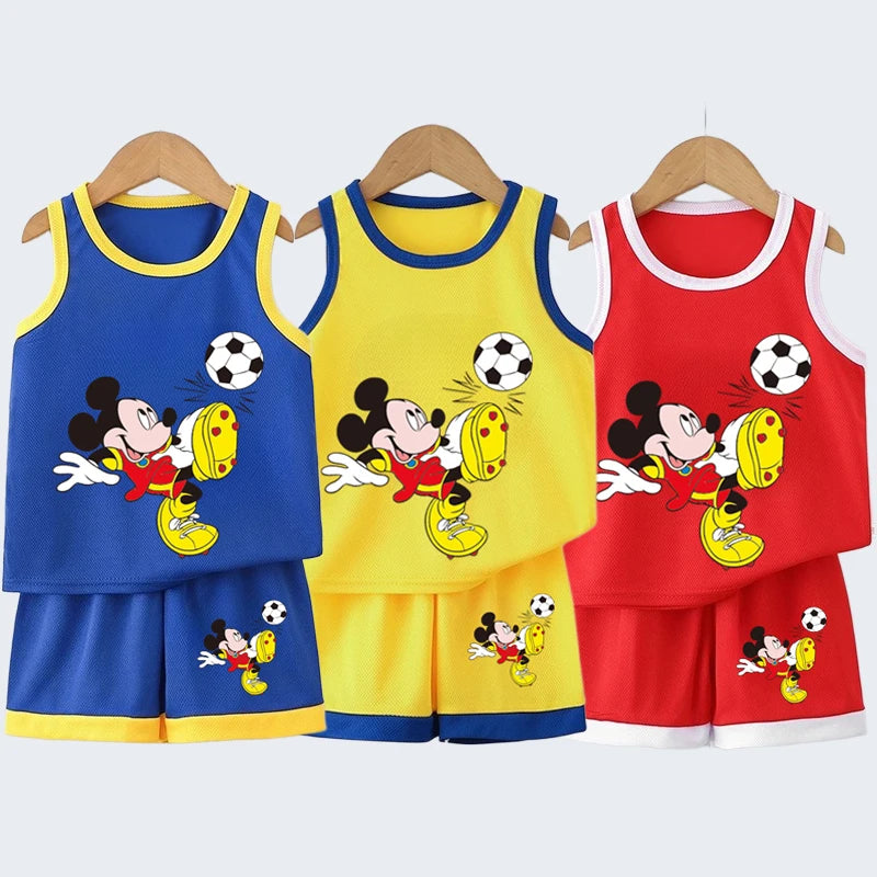 Disney Summer Thin Tracksuits New 2pcs Toddler Boys Casual Quick-drying Vest Tops+Shorts Kid Cartoon Printed Simple Outfits