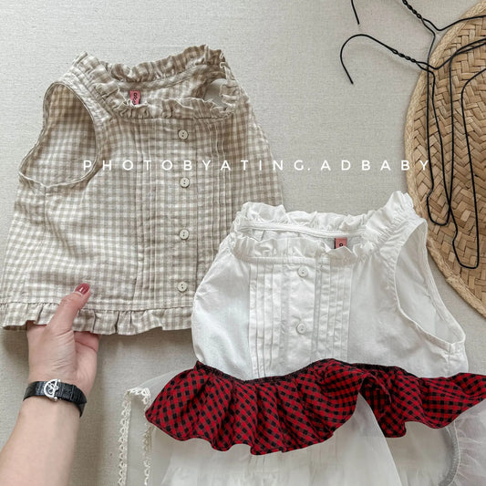 2025 Summer New Girls Sleeveless Lace Shirts Children Cotton Vest Baby Girls Blouse Solid Loose Princess Tops Kids Clothes