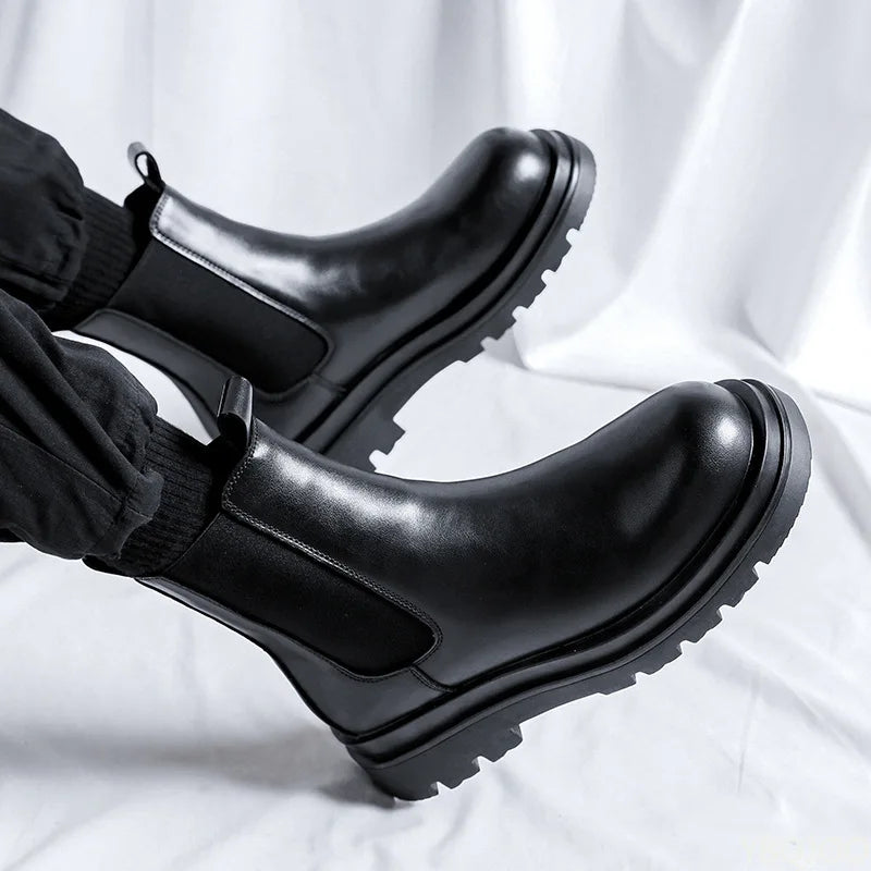 spring autumn new boots for men simple comfortable versatile thick sole high height wear resistant anti slip men's boots