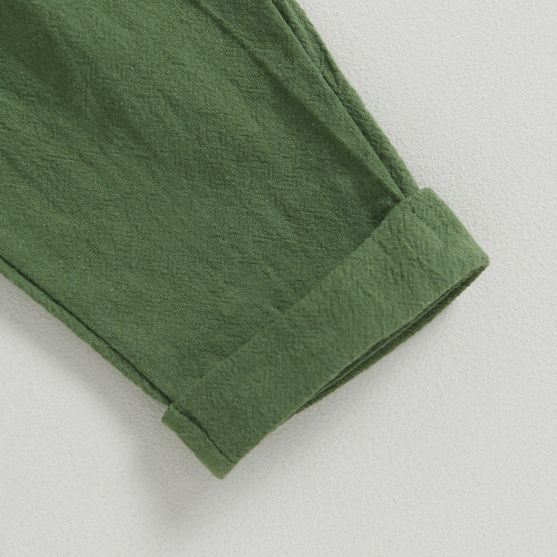 Pudcoco Kid Baby Boys Summer Outfits Solid Color Buttons Short Sleeve Shirts and Elastic Waist Long Pants 2Pcs Clothes Set 6M-4T