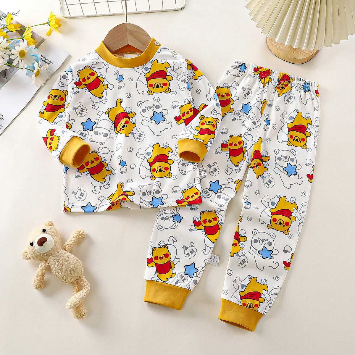 New 2025 Boys Girls Autumn Warm Pure Cotton Pajamas Kids Cute Cartoon Dinosaur Long Sleeve Pyjamas Baby Sleepwear Clothing Sets