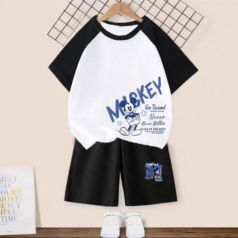 Summer Baby Girl Boy Clothes Set Children Disney Mickey Printing T-shirt and Short Two Pieces Suit Kid Shorts Sleeve Tracksuit