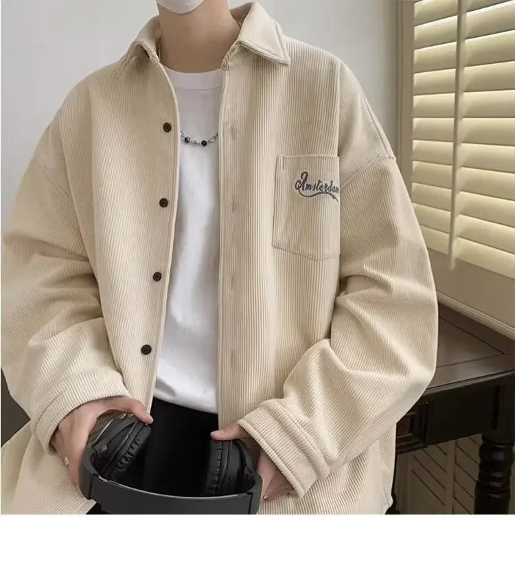 2025 New Retro Lapel Loose Long Sleeve Casual Shirt Jacket Men's Korean Style Trendy Spring Autumn Wear Comfortable Outerwear