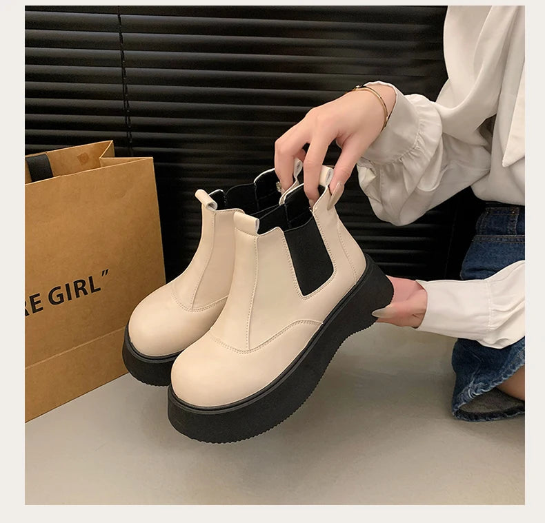 Fall New Style Thick-soled Women's Fashionable Boots, Retro Big-head Short Boots, Anti-slip and Wear-resistant Outdoor Boots