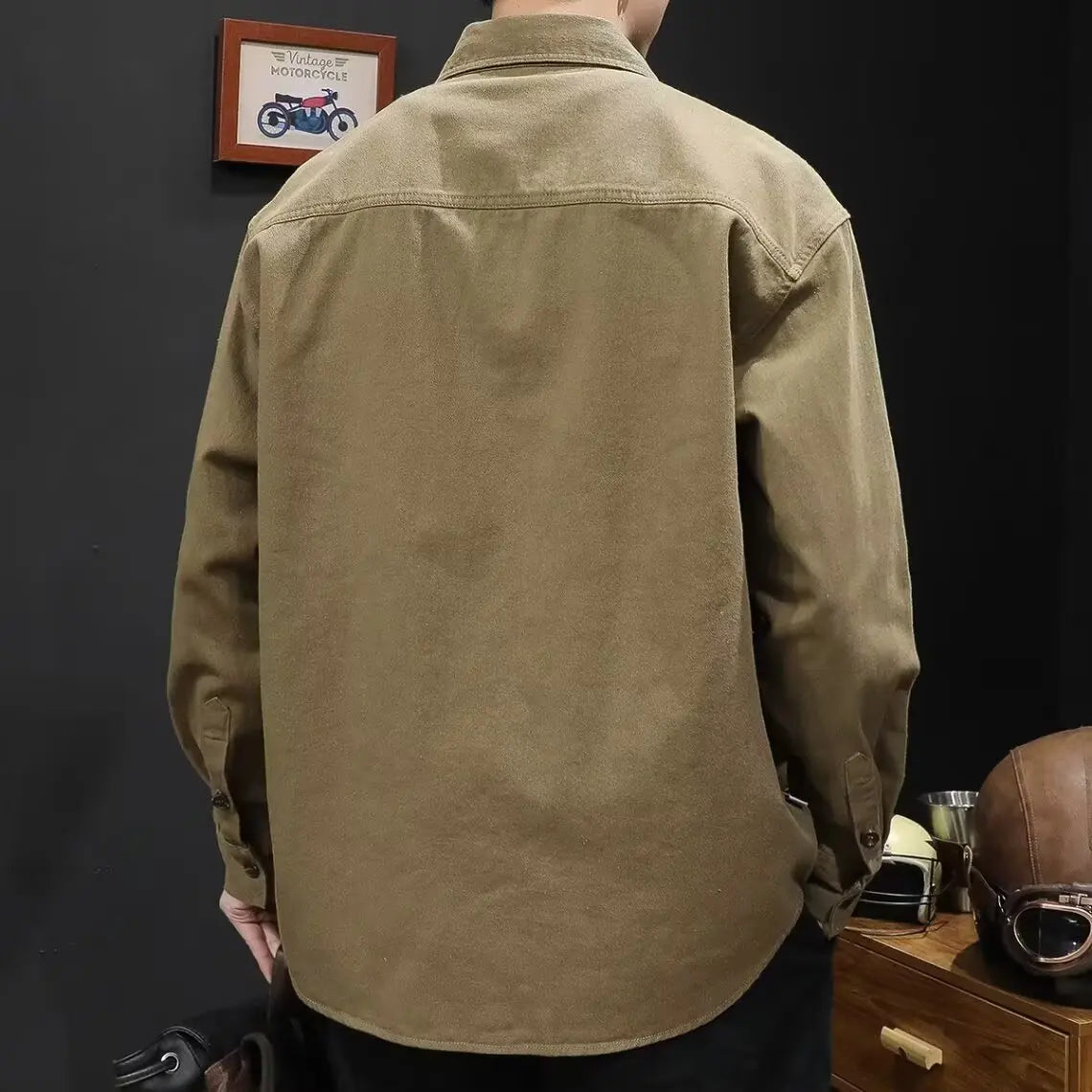 Retro Casual Loose Fit Men's Shirt Long Sleeve Turn-down Collar Fashionable Workwear Jacket Outerwear for Youth