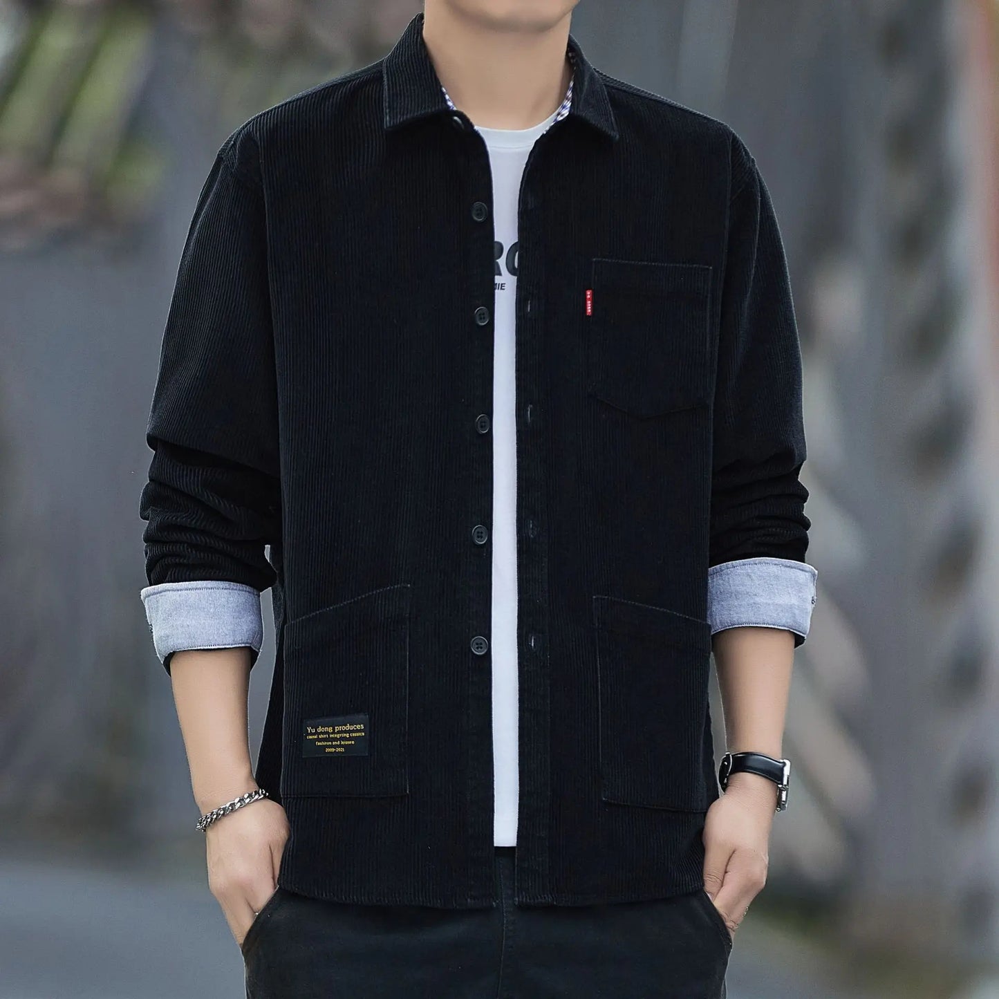 Corduroy Long Sleeve Shirt Casual Slim Fit Youth Multi Pocket Wear Resistant Fashionable Spring Autumn Men's Outerwear