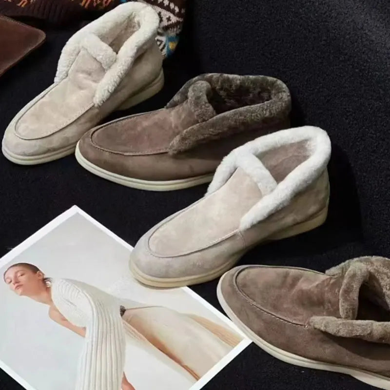 Boots Women Ankle Fur boots Fashion Women  Leather loafers flat 2025 High Quality Winter boots Comfortable Wool Snow