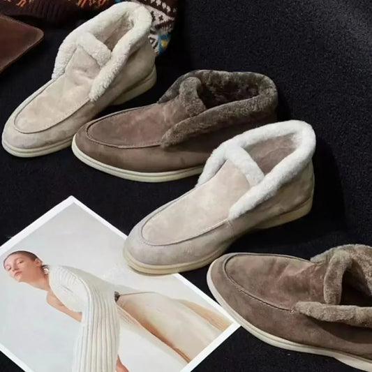 Boots Women Ankle Fur boots Fashion Women  Leather loafers flat 2025 High Quality Winter boots Comfortable Wool Snow